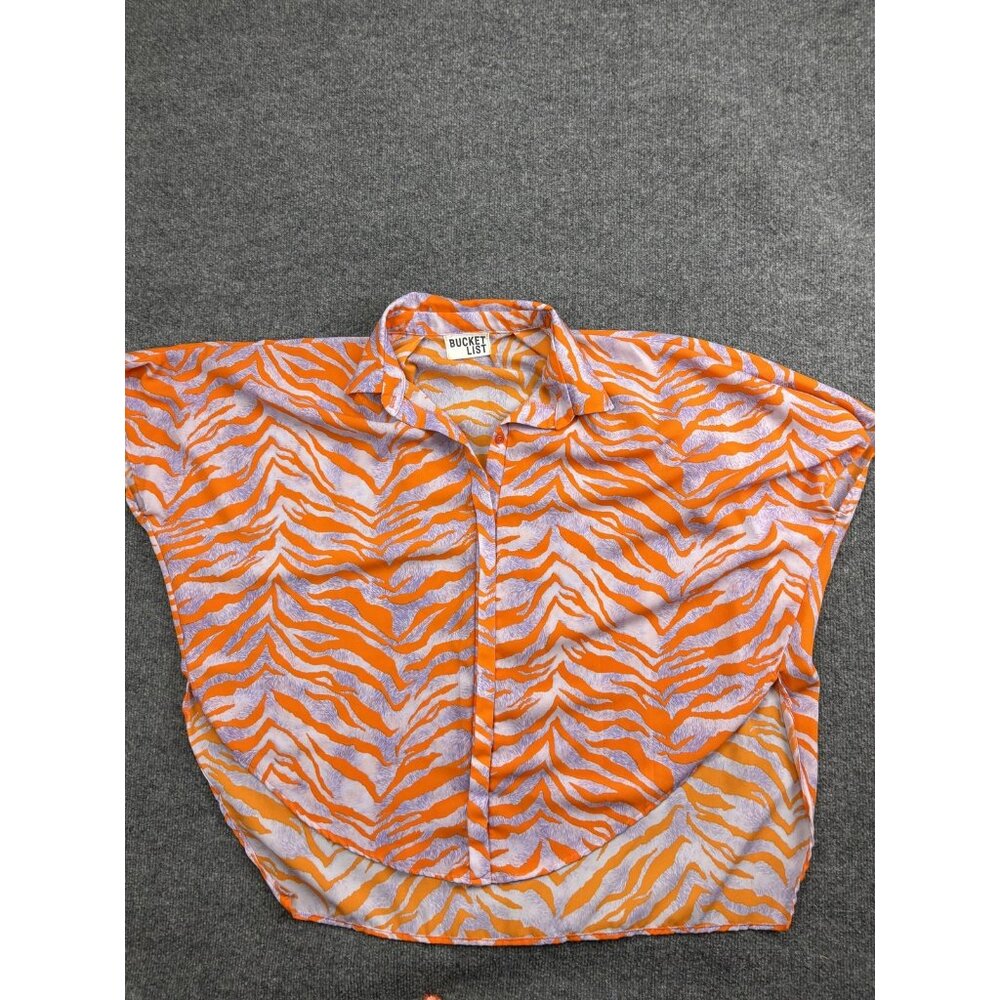 Bucket List Shirt Womens One Size Orange Zebra Short Sleeve Button Front Tunic